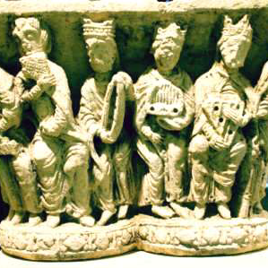 "Rois musiciens",  Chapiteau de Boscherville, Musée des beaux arts de Rouen, inv. 139.39 (A), 4e quart 12e siècle